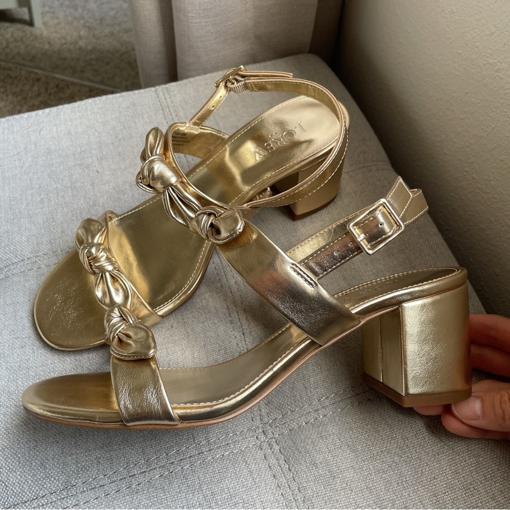 NWT J. Crew Gold Bow Heeled Sandals